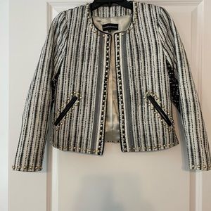 HEMANT & NANDITA Black and White Striped Studded Blazer Jacket